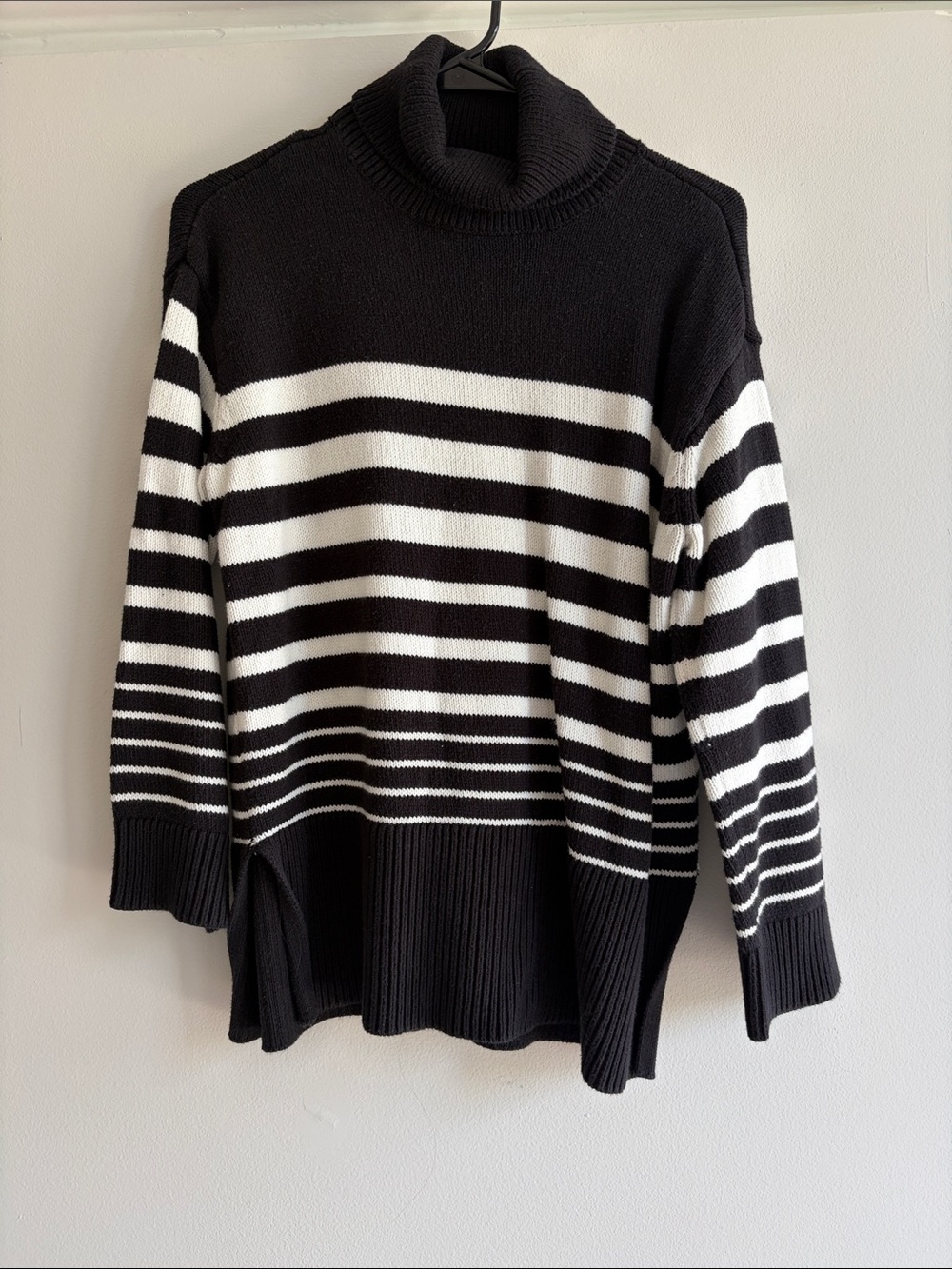 LOFT Black and White Striped Turtleneck Sweater